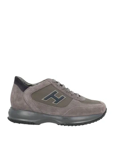 Hogan Man Sneakers Charcoal Size 7 Leather, Textile Fibers In Gray