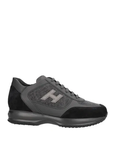 HOGAN HOGAN MAN SNEAKERS CHARCOAL SIZE 9 LEATHER, TEXTILE FIBERS