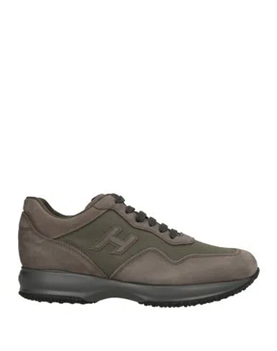 Hogan Man Sneakers Charcoal Size 9 Leather, Textile Fibers In Gray
