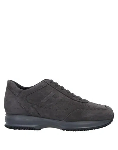 Hogan Man Sneakers Charcoal Size 9 Soft Leather In Black