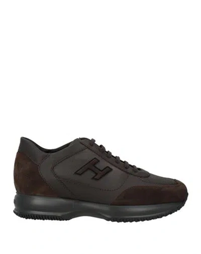HOGAN HOGAN MAN SNEAKERS CHOCOLATE BROWN SIZE 9 LEATHER, TEXTILE FIBERS