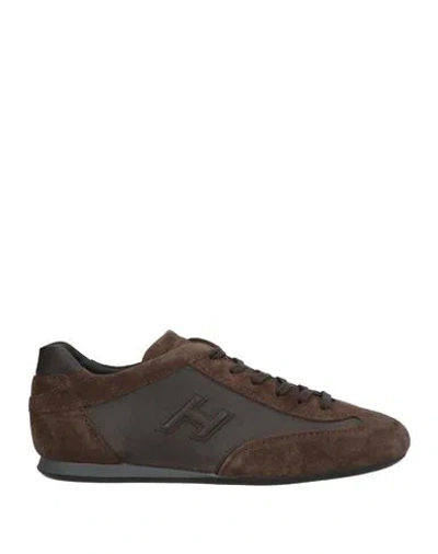 Hogan Man Sneakers Chocolate Brown Size 9 Leather, Textile Fibers