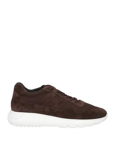 Hogan Man Sneakers Chocolate Brown Size 9 Leather, Textile Fibers