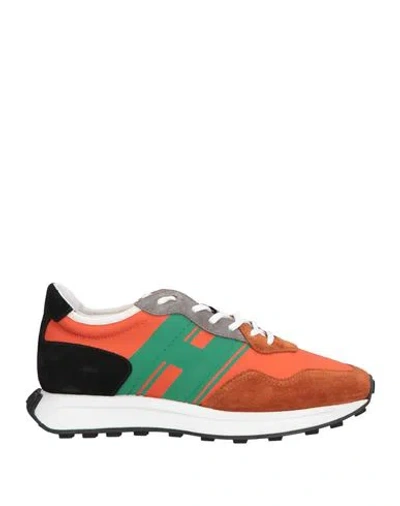 Hogan Man Sneakers Copper Size 6.5 Leather, Textile Fibers In Orange