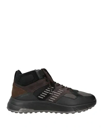 Hogan Man Sneakers Dark Brown Size 9 Leather, Textile Fibers