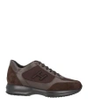 Hogan Man Sneakers Dark Brown Size 8.5 Soft Leather, Textile Fibers In Brown