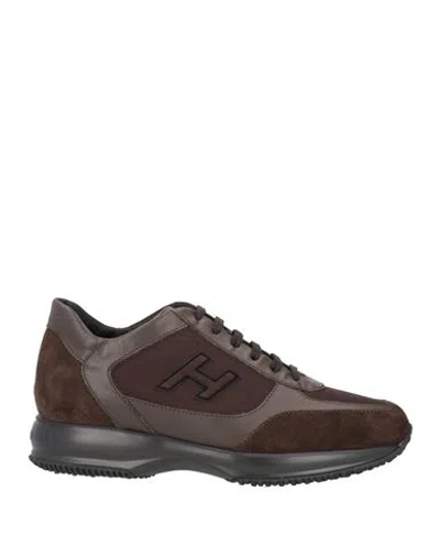 Hogan Man Sneakers Dark Brown Size 8.5 Soft Leather, Textile Fibers
