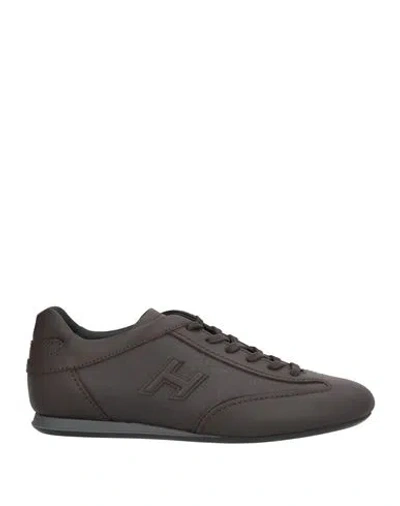 Hogan Man Sneakers Dark Brown Size 9 Leather, Textile Fibers