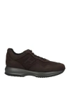 Hogan Man Sneakers Dark Brown Size 9 Leather, Textile Fibers In Brown