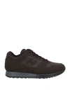 Hogan Man Sneakers Dark Brown Size 9 Leather, Textile Fibers In Brown