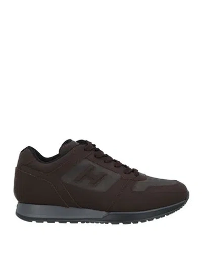 Hogan Man Sneakers Dark Brown Size 9 Leather, Textile Fibers