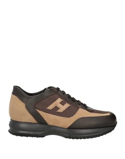 Hogan Man Sneakers Dark Brown Size 9 Textile Fibers, Leather