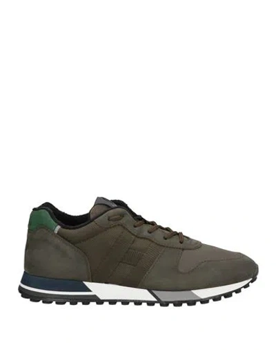 Hogan Man Sneakers Dark Green Size 8 Soft Leather, Textile Fibers