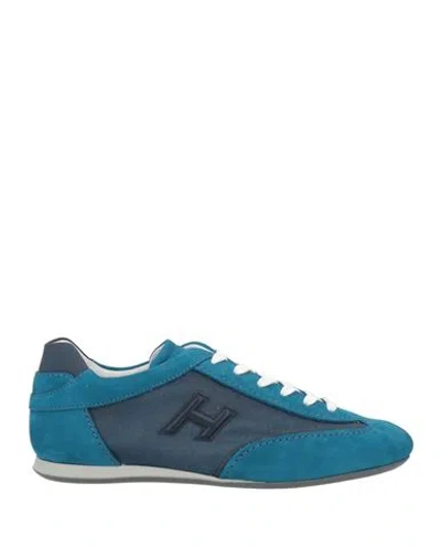 Hogan Man Sneakers Deep Jade Size 9 Leather, Textile Fibers In Blue