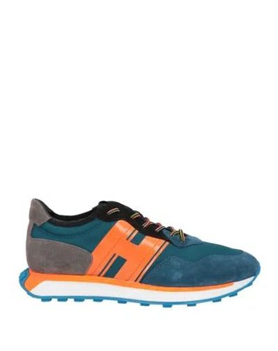 HOGAN HOGAN MAN SNEAKERS DEEP TEAL SIZE 9 LEATHER, TEXTILE FIBERS