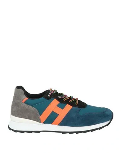 Hogan Man Sneakers Deep Teal Size 12c Leather, Textile Fibers In Green