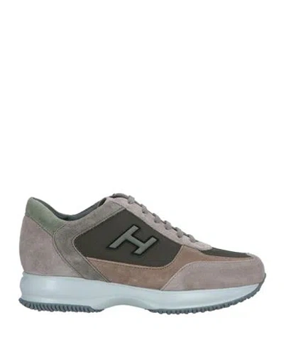Hogan Man Sneakers Taupe Size 8.5 Leather, Textile Fibers In Grey