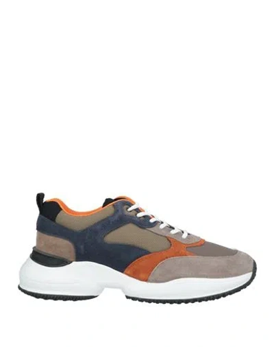 Hogan Man Sneakers Taupe Size 9 Leather, Textile Fibers In Grey