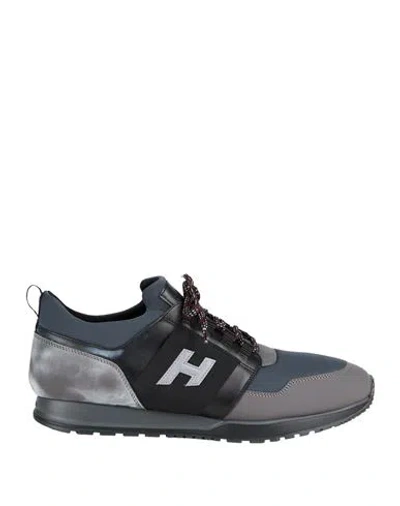 Hogan Man Sneakers Grey Size 11.5 Soft Leather, Textile Fibers In Gray