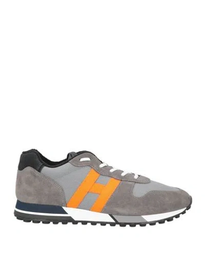 Hogan Man Sneakers Grey Size 6 Soft Leather, Textile Fibers In Gray