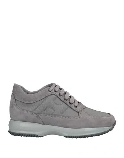 Hogan Man Sneakers Grey Size 7 Soft Leather, Textile Fibers