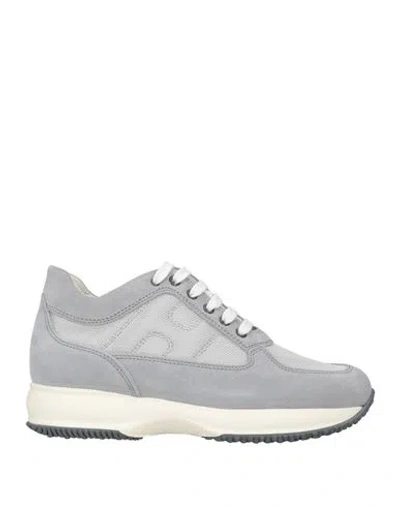 Hogan Man Sneakers Grey Size 9 Leather, Textile Fibers In Grey