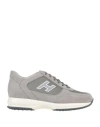 Hogan Man Sneakers Grey Size 7.5 Leather, Textile Fibers In Grey