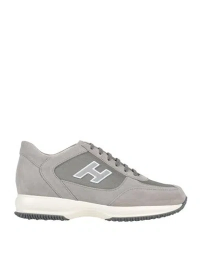 Hogan Man Sneakers Grey Size 9 Leather, Textile Fibers In Gray