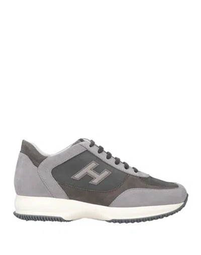 Hogan Man Sneakers Grey Size 9 Leather, Textile Fibers In Gray