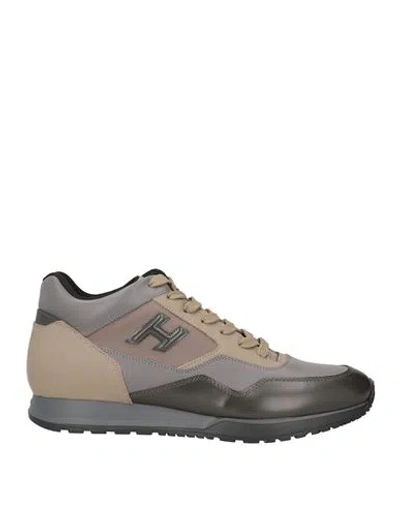 Hogan Man Sneakers Grey Size 9 Soft Leather, Textile Fibers