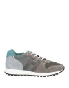 Hogan H86run Man Sneakers Grey Size 9 Soft Leather, Textile Fibers In Grey