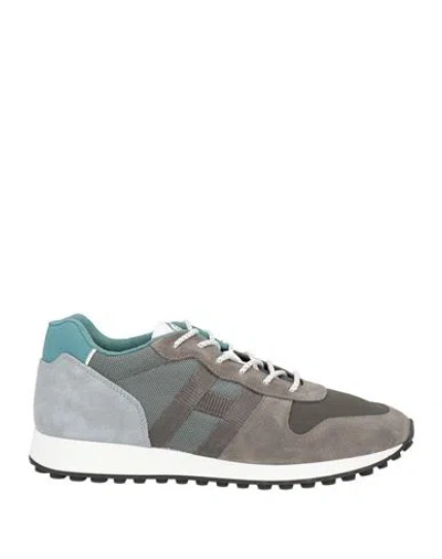 Hogan H86run Man Sneakers Grey Size 9 Soft Leather, Textile Fibers