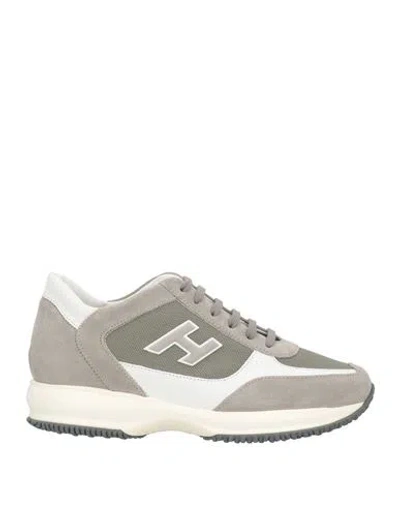 Hogan Man Sneakers Grey Size 9 Textile Fibers, Leather In Gray