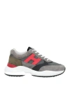 Hogan Man Sneakers Grey Size 9 Leather, Textile Fibers In Grey
