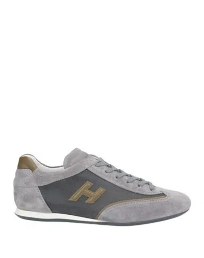 Hogan Man Sneakers Grey Size 9.5 Leather, Textile Fibers In Grey