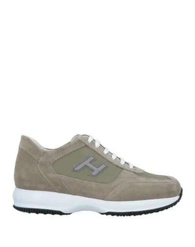 Hogan Man Sneakers Khaki Size 8.5 Leather, Textile Fibers In Beige
