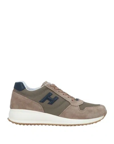 Hogan Man Sneakers Khaki Size 8 Leather, Textile Fibers In Beige