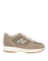 Hogan Man Sneakers Khaki Size 9 Leather, Textile Fibers In Beige