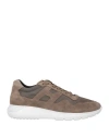 Hogan Man Sneakers Brown Size 9 Soft Leather, Textile Fibers In Beige