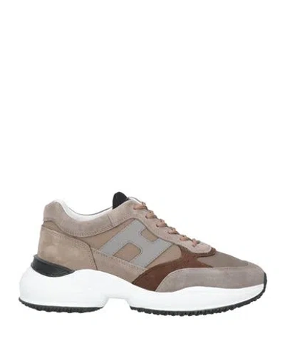 Hogan Man Sneakers Khaki Size 8 Soft Leather In Beige