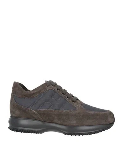 Hogan Man Sneakers Lead Size 9 Leather, Textile Fibers In Beige