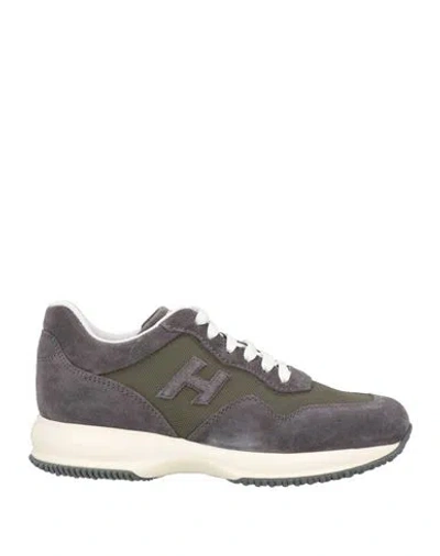 Hogan Man Sneakers Lead Size 8.5 Leather, Textile Fibers In Grey