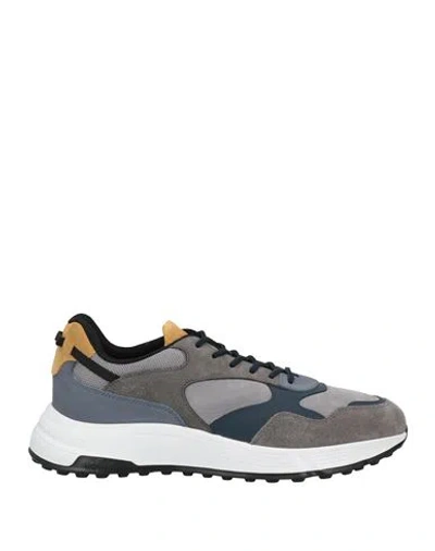Hogan Man Sneakers Lead Size 9 Leather, Textile Fibers In Grey