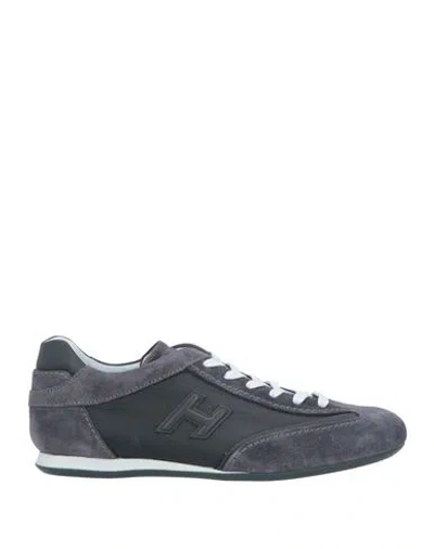 Hogan Man Sneakers Lead Size 9 Leather, Textile Fibers In Grey