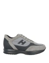 Hogan Man Sneakers Lead Size 9 Leather, Textile Fibers In Grey