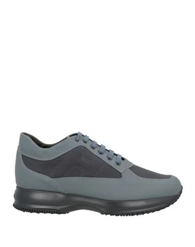 Hogan Man Sneakers Lead Size 9 Leather, Textile Fibers In Grey