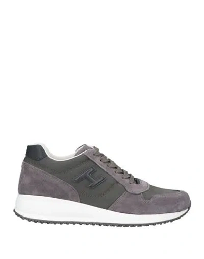 Hogan Man Sneakers Lead Size 9 Textile Fibers, Leather In Grey
