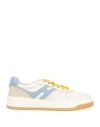Hogan White Leather Basket Sneakers Light Blue In Multi