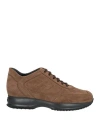 Hogan Man Sneakers Light Brown Size 9 Soft Leather In Beige