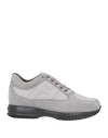 Hogan Man Sneakers Light Grey Size 9 Soft Leather, Textile Fibers In Grey